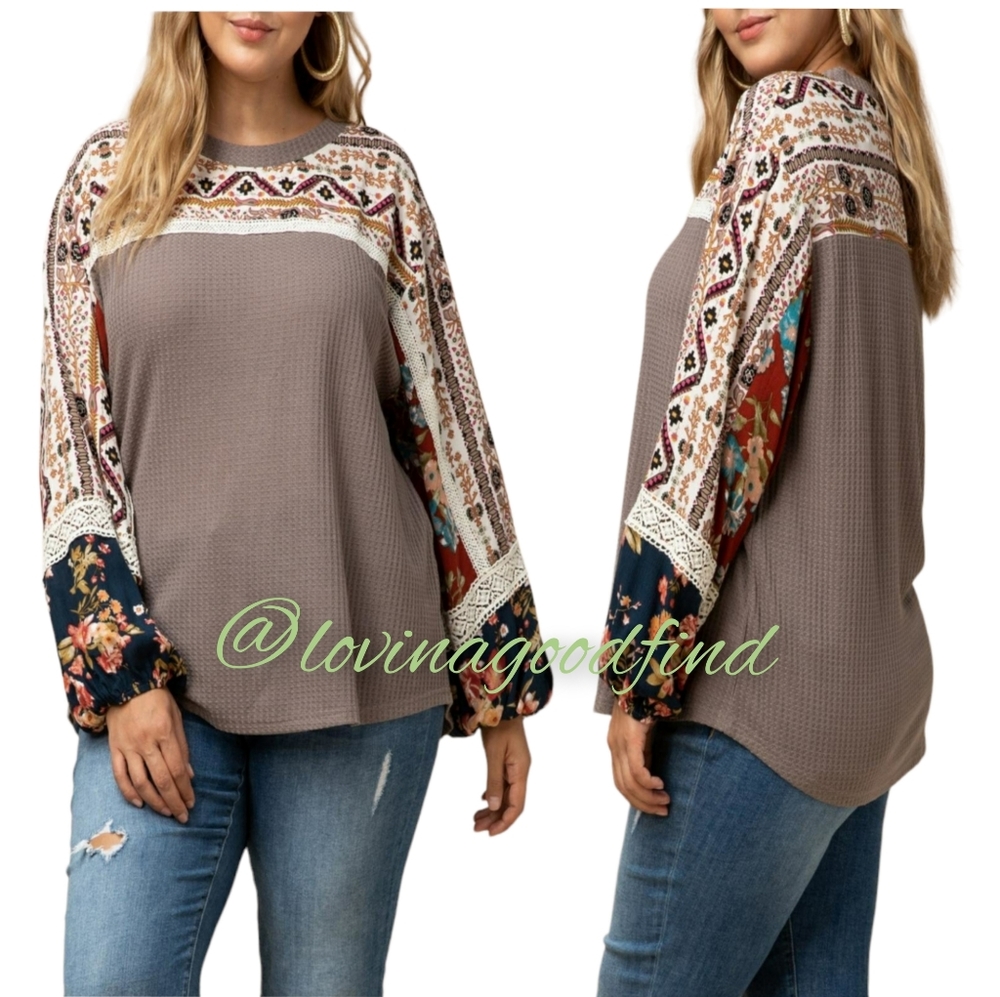 ANTHROPOLOGIE Boho Floral Lace Waffle Blouse EUC sz M - Picture 12 of 13